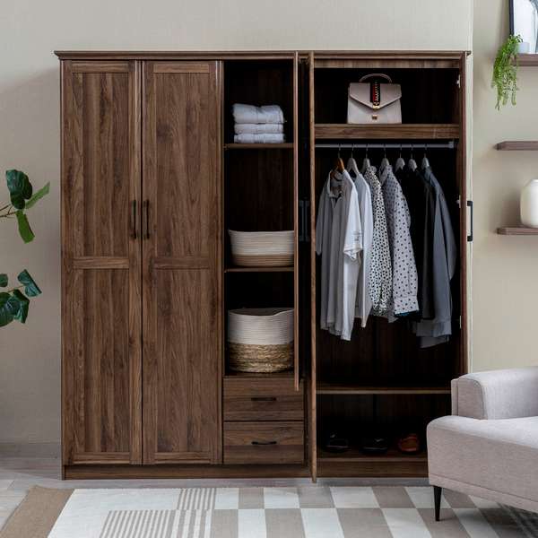 NOURA 5 DOOR WARDROBE 2 DRAWERS WITH MIRROR MDF Pan Home Furnishings